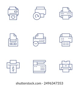 Printer icons set. Thin Line style, editable stroke. subtract, scanner, printer.