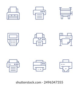 Printer icons set. Thin Line style, editable stroke. printingmachine, printing, print, printer.