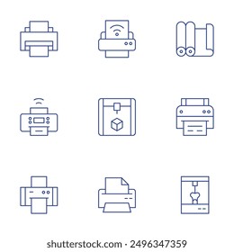 Printer icons set. Thin Line style, editable stroke. printing, paperroll, printer.