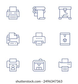 Printer icons set. Thin Line style, editable stroke. printing, printcylinder, printer.