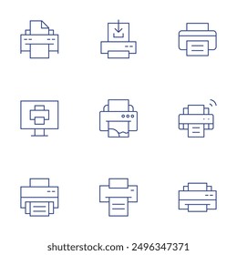 Printer icons set. Thin Line style, editable stroke. printer icon, printer status monitoring, home office printers, printer cost per page.