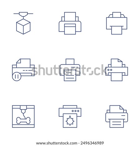 Printer icons set. Thin Line style, editable stroke. pause, bone, printer.