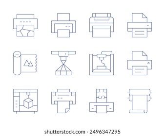 Printer icons. Thin Line style, editable stroke. print, paperroll, printing, printer.