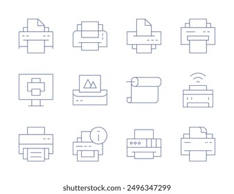 Printer icons. Thin Line style, editable stroke. print, paperroll, printing, printer.