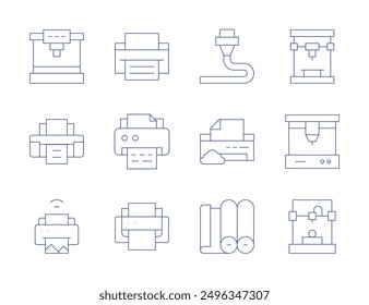 Printer icons. Thin Line style, editable stroke. print layout, print margins, print test page, print error.