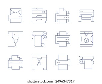 Printer icons. Thin Line style, editable stroke. plotter, print, copier, printing, cylinder, printcylinder, printer.