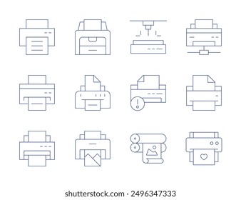 Printer icons. Thin Line style, editable stroke. laser, alert, offset, printer.