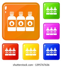 Printer ink bottles icons set collection vector 6 color isolated on white background