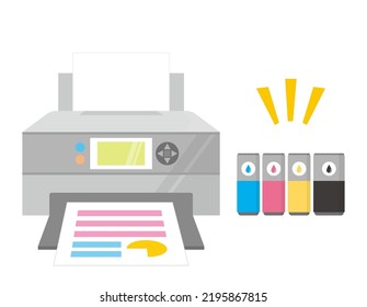 Cartuchos de tinta de impresora . Ilustración vectorial. Iconos.