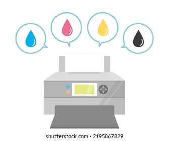 Printer. Ink cartridges . Vector illustration. Icons.