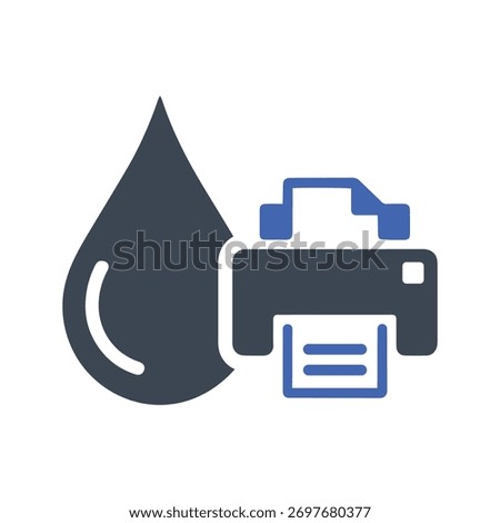 Printer with ink drop icon on white background