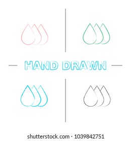 Printer ink hand drawn icons set. Color brush stroke. Liquid drops. Isolated vector sketchy illustrations