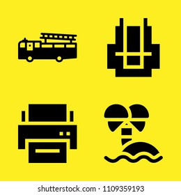 printer, island, backpack and fire truck vector icon set. Sample icons set for web and graphic design