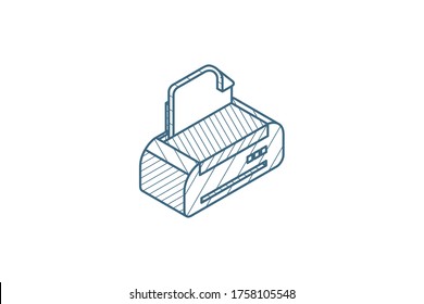 Printer isometric icon. 3d vector illustration. Isolated line art technical drawing. Editable stroke