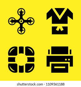 printer, lifesaver, drone and kimono vector icon set. Sample icons set for web and graphic design