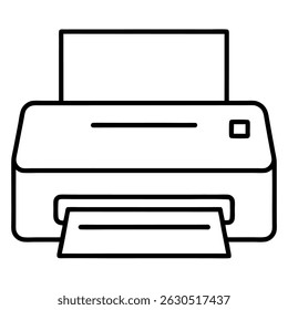 Ícone preto da arte de linha da impressora no plano de fundo branco.