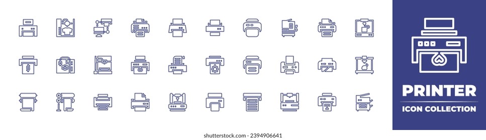 Printer line icon collection. Editable stroke. Vector illustration. Containing 3d printer, scanner, printer, printing, offset.