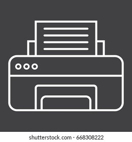 Printer line icon, fax and office, vector graphics, a linear pattern on a black background, eps 10.