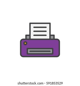 Printer line icon, filled outline vector sign, linear colorful pictogram isolated on white. Printing symbol, logo illustration. Editable stroke. Pixel perfect