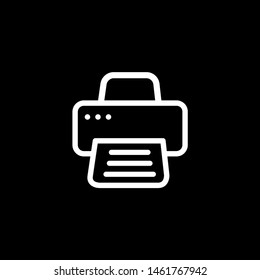 Printer Line Icon On Black Background. Black Flat Style Vector Illustration.