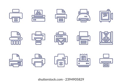 Printer line icon set. Editable stroke. Vector illustration. Containing printer, print, offset, pause, alert.