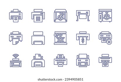 Printer line icon set. Editable stroke. Vector illustration. Containing 3d printer, robotic, printer, printing, cross, print.