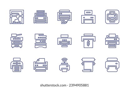 Printer line icon set. Editable stroke. Vector illustration. Containing printer, paper printer, multifunction printer.
