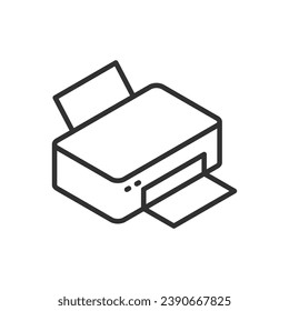 Printer, linear icon isometric style. Line with editable stroke