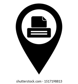 Printer and location pin on white