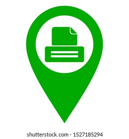 Printer and location pin on white