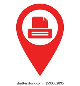 Printer and location pin on white