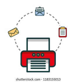 printer machine with envelope and clipboard