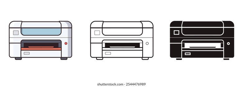 printer machine flat vector illustration, outline, silhouette, icon type design