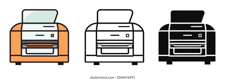 printer machine flat vector illustration, outline, silhouette, icon type design