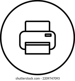 Printer machine, printout in circle black and white outline button, line icon vector illustration