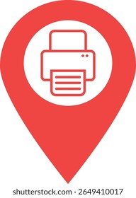 Ícone do ponteiro do mapa da impressora . Ícone de pin do local da impressora . Ilustração vetorial