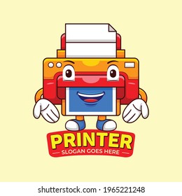 Printer Mascot Logo Vector in Flat Design Style.