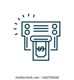 impresora con icono de letra de dinero sobre fondo blanco, estilo de línea, ilustración vectorial