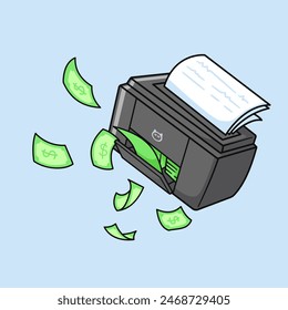 Printer With Money Cartoon Vector Icon Illustration. Technology Finance Icon Concept Isolated Premium Vector. Flat Cartoon Style