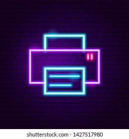 Printer Neon Label. Vector Illustration of Electronics Promotion.