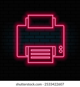 Printer Neon Label. Vector Illustration of Electronics Promotion..purple.