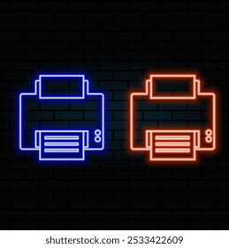 Printer Neon Label. Vector Illustration of Electronics Promotion..blue.