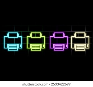 Etiqueta de neón de la impresora. Ilustración vectorial de la promoción de la electrónica... verde.