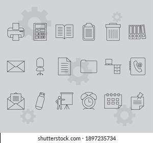printer and office icon set over gray background, line style, vector illustration