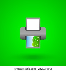printer on a green background with shadow