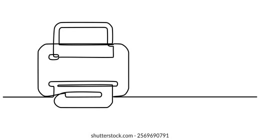 Printer One line drawing on white background, Vector continuous one single line drawing of laser printer in silhouette on a white background. Linear stylized. ot line pro vector.