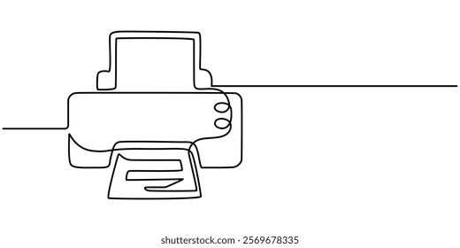 printer outline coloring book page line art illustration digital drawing, Printer silhouette icon, continuous one line drawing, large printer icon isolated on white background, Printing document.