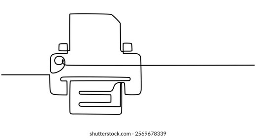 printer outline coloring book page line art illustration digital drawing, Printer silhouette icon, continuous one line drawing, large printer icon isolated on white background, Printing document.