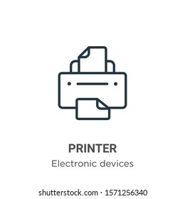 Printer outline vector icon. Thin line black printer icon, flat vector simple element illustration from editable electronic devices concept isolated on white background