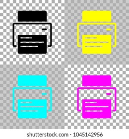 printer and paper. Colored set of cmyk icons on transparent background